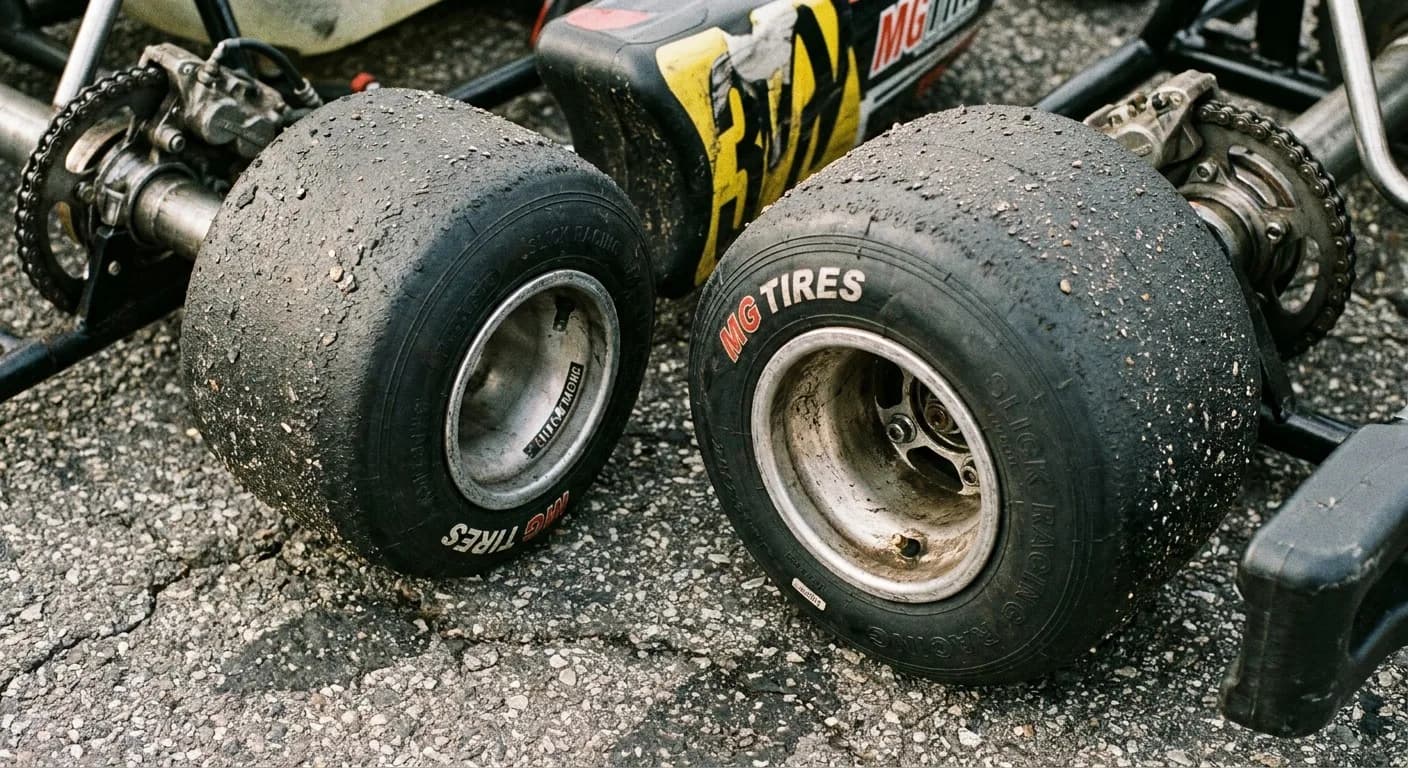 Torsion Dirtkarting - Close-up van go-kart banden achteras ketting en tandwiel op het asfalt